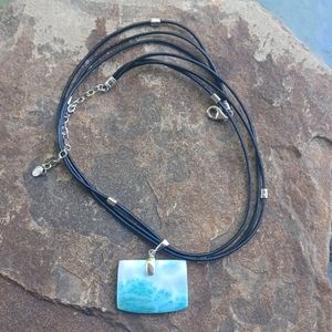 New! 35x25 in.high quality,Larimar pendant on leather cord! 925 sterling silver